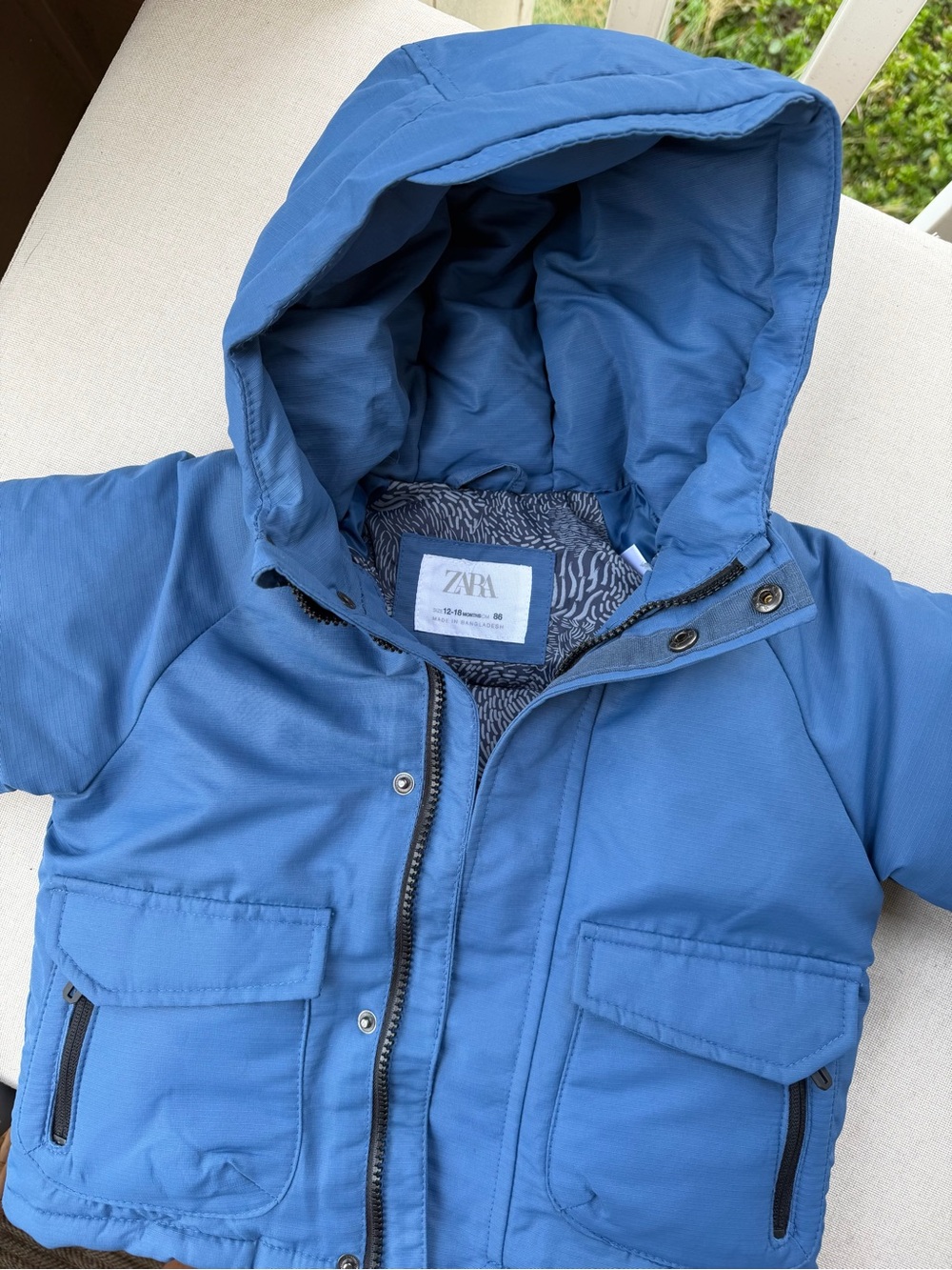 Zara Kids Hooded Puffer Jacket in Blue